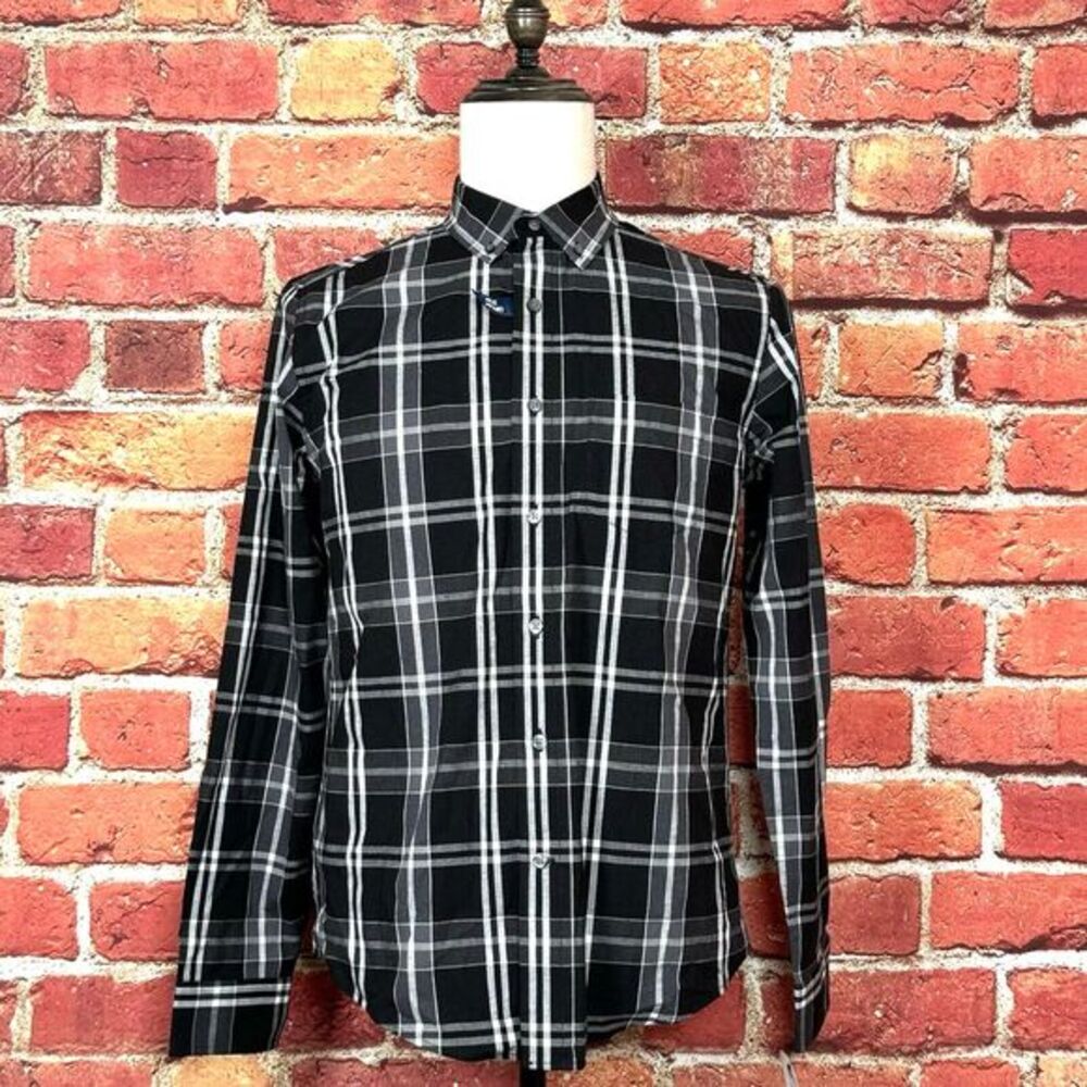 George Men's Classic‎ Fit Black Plaid Size S Wrinkle Resistant Button Down NWT